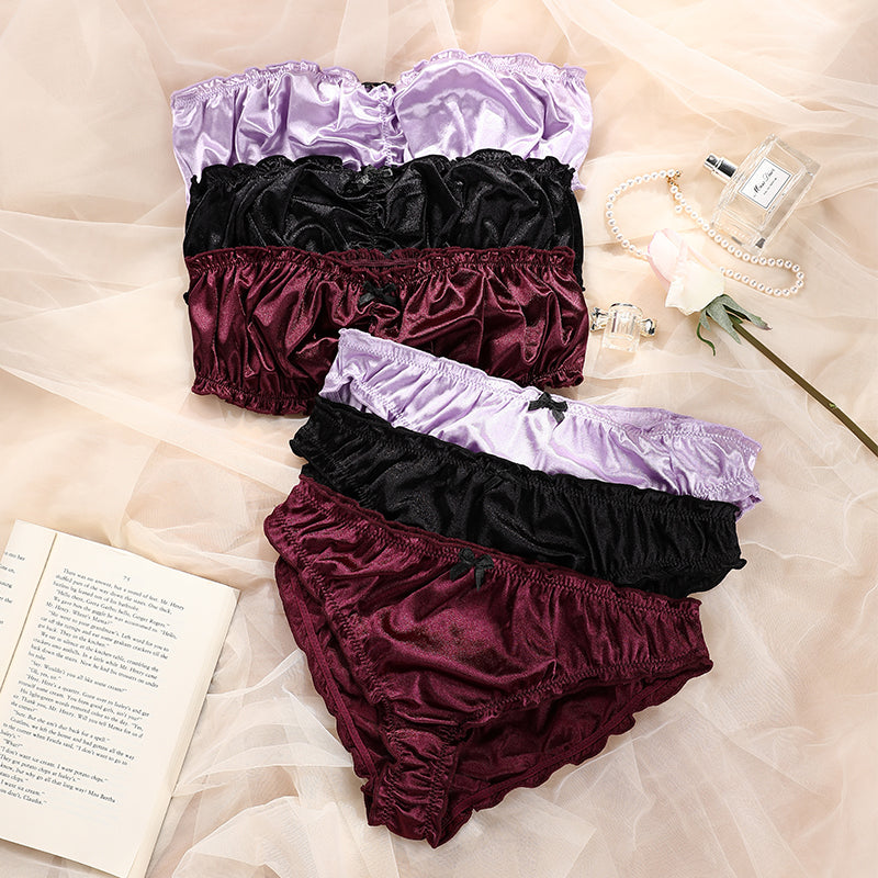 Wine Satin Romance Bra & Panty Set — product view 1